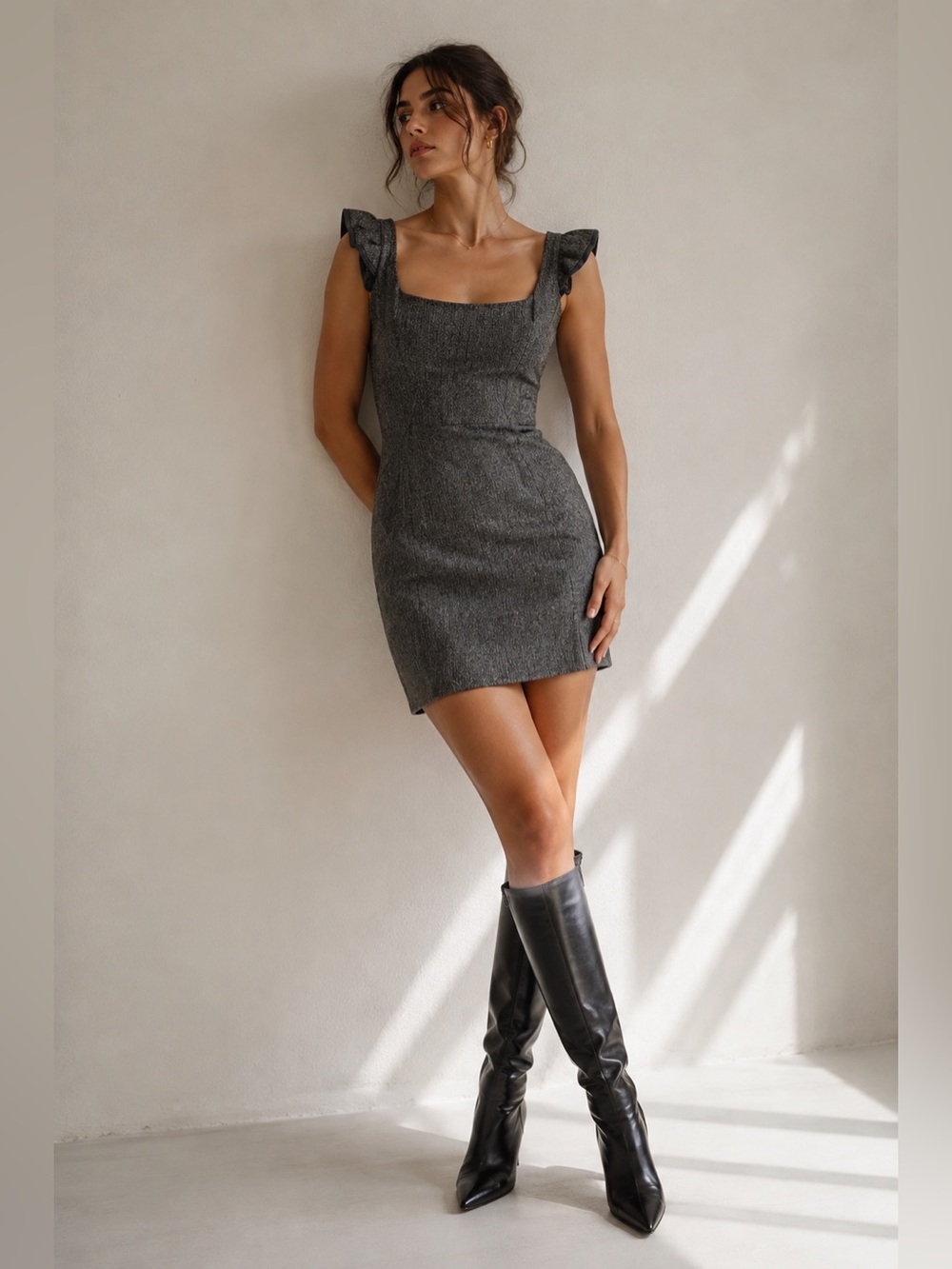 D&G Dolce & Gabbana Made in Italy Grey Wool Silk Mini Dress